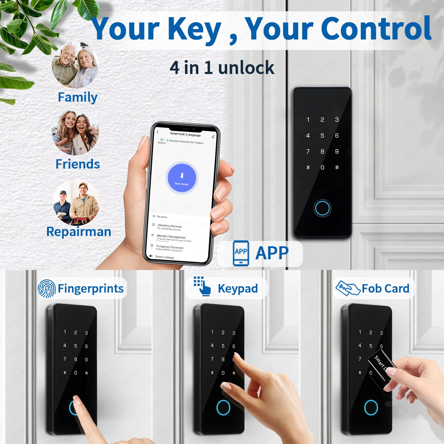 DSKDFTY Serratura intelligente per impronte digitali per porte scorrevoli in legno - Password serratura elettronica, scheda, chiave, serratura wifi Tuya