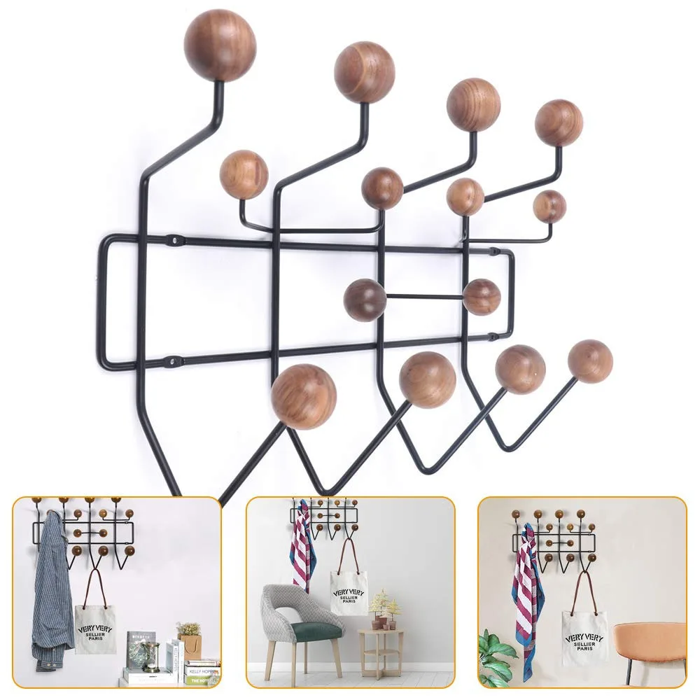 

Coat Rack Wall Mounted,Multiple Hooks Wall-Mounted Coat with Solid Walnut Wooden Balls Wood Candy Hook Walnut Color