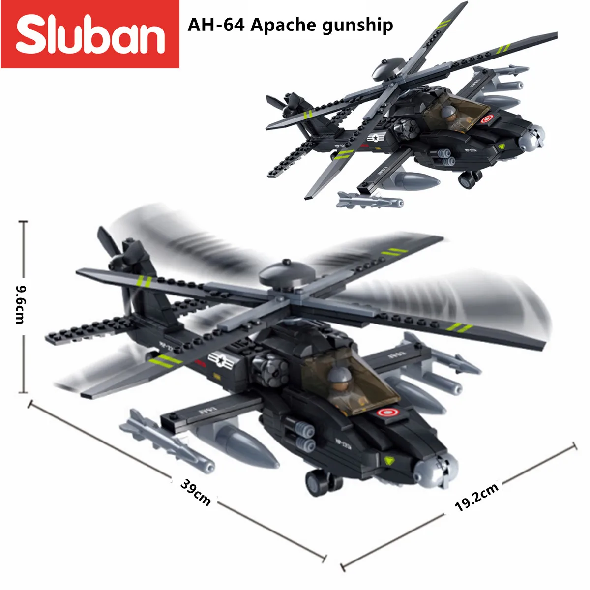 Sluban Building Block Toys Morden Military AH-64 Apache 293PCS Bricks B0511 Army Truck Compatbile With Leading Brands