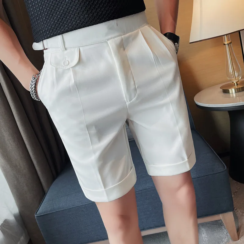 

2024 Summer High Quality Men's Tight Shorts Fashion Business Casual Suit Shorts British Simple Men's Straight Leg Quarter Pants