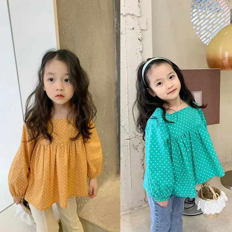 

Girls Shirt Polka Dot Long-Sleeved Top Bottoming Shirt 2023 Spring And Summer New Children'S Clothing 3-8 Years Old