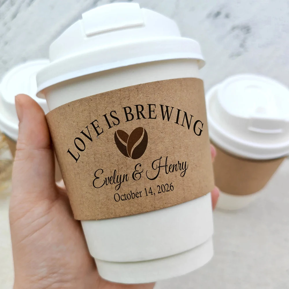 Personalized Coffee Sleeves Wedding Tea Coffee Bar Cups Custom Wedding Reception Coffee Sleeves Bridal Shower Reception Supplies
