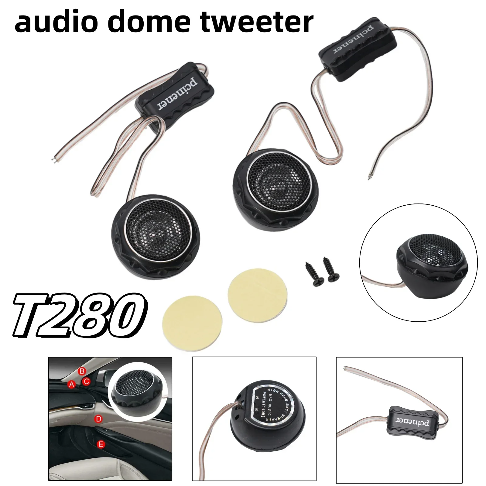 1set Auto Audio Dome Tweeters Speakers 140W 3.5KHz-25KHz 35W T280 Auto Electronics Speakers High Frequency Capacitor Tweeters