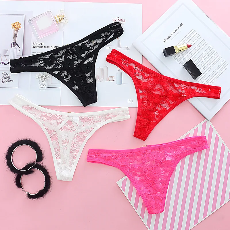 Sexy Lace Panties Thongs Women Underwear Low Waist Briefs lace Trim Girl G-String Circular buckle Sexy Seamless ﻿