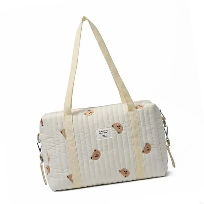 

H55B Baby Diaper Bag Mom Shoulder Embroidery Quilted Strollers Hanging Bag