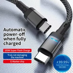 100W 6A USB To Type C Fast Charging Cable For Samsung S24 S23 Ultra Xiaomi 14 Redmi 13 Pro Huawei Auto Power Off Data Wire Cord