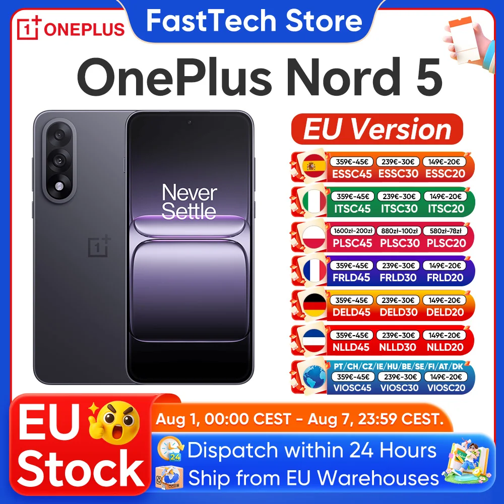 Nouveau smartphone OnePlus Nord 5 5G Snapdragon ™   8s Gen 3, écran AMOLED 6,83 pouces, 144 Hz, 5200 mAh, 80 W SUPERVOOC, double appareil photo 50 MP