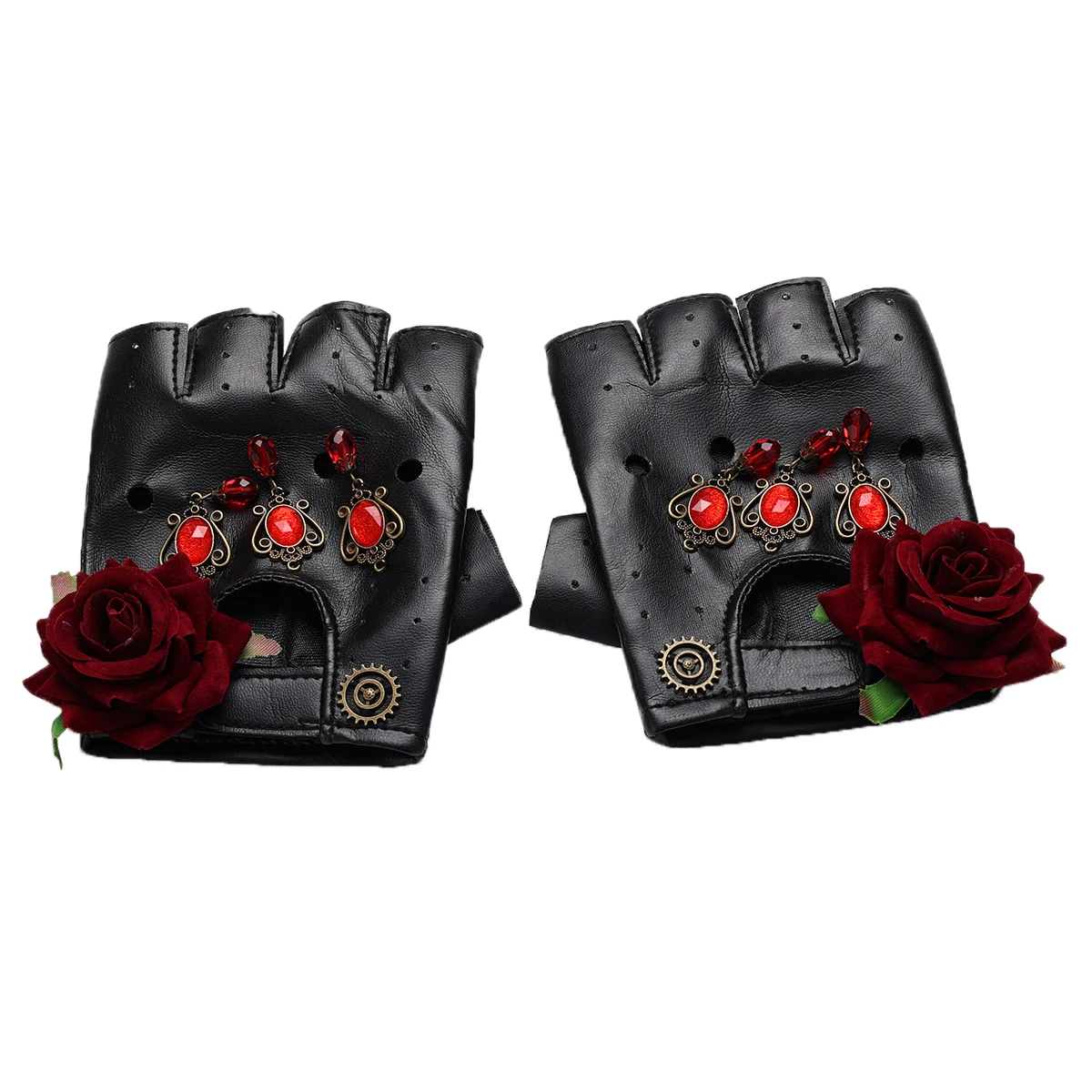 Steampunk Gloves Men Women Fashion PU Leather Hip Hop Half Finger Gloves Punk Accessories