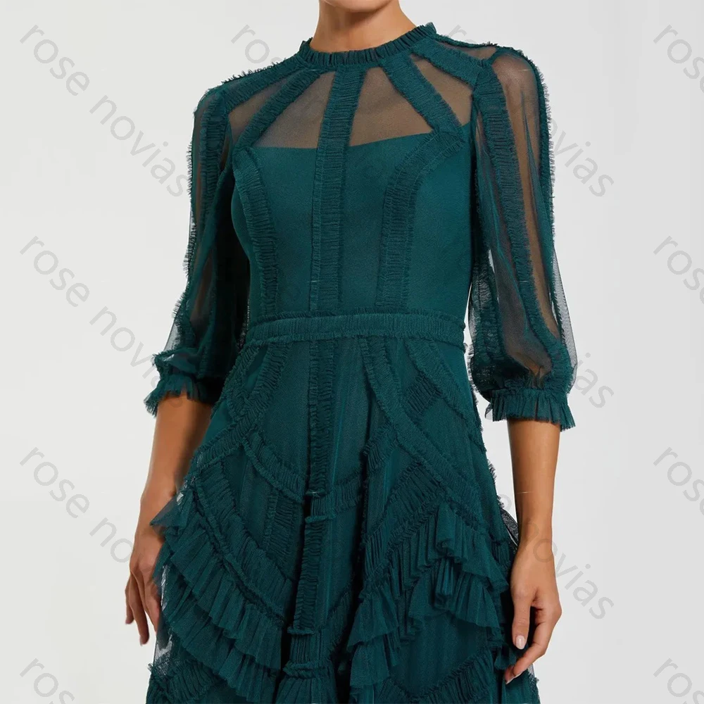 Customized Green Tulle High Quality Evening Dresses O-neck for Floor-Length Tiered A-line for Formal Evening Vestidos De Fiesta image 2