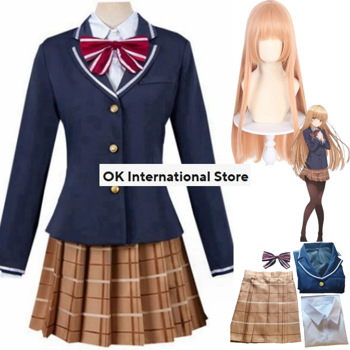 Anime der Engel nebenan verwöhnt mich faul Shiina Mahiru Cosplay Kostüm Perücke Schuluniform Rock Frau Kawaii Campus Anzug