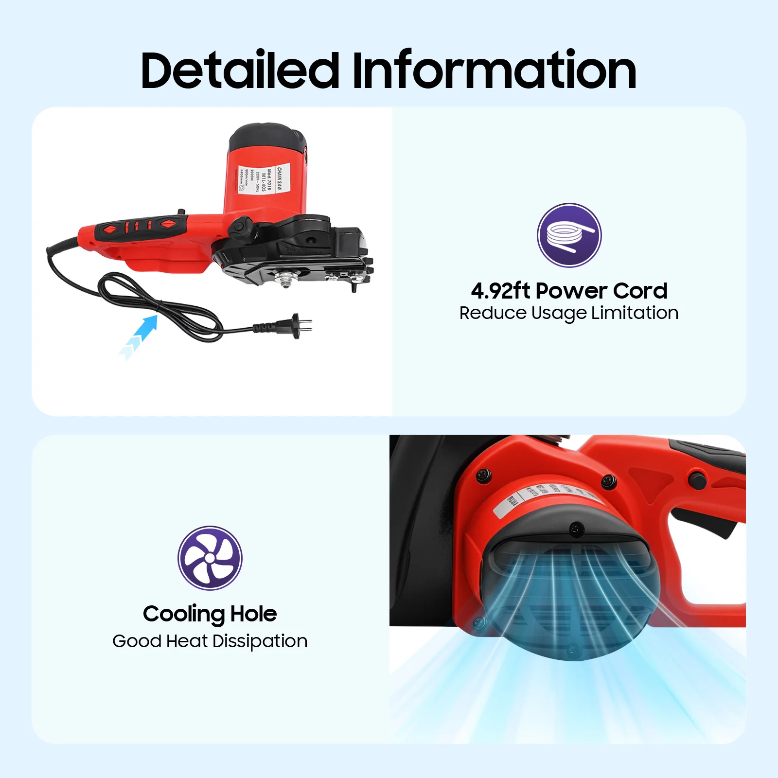 9-Zahn-Kettensäge 7018 Motor 2KW Starke Leistung 16 Zoll Vollkupfer Rot 220V Elektrische Sägekette mit Metallgetriebe 800 U/min – Detail 8