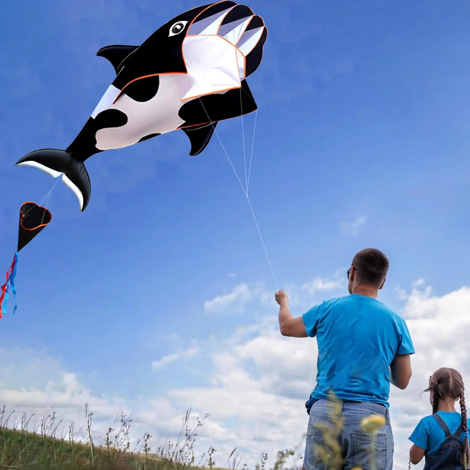 신상품 야외 스포츠용 싱글 라인 57인치 블랙 소프트웨어 고래/돌고래 연 / 동물 연 (14cm 바퀴 포함, 날기 좋은)