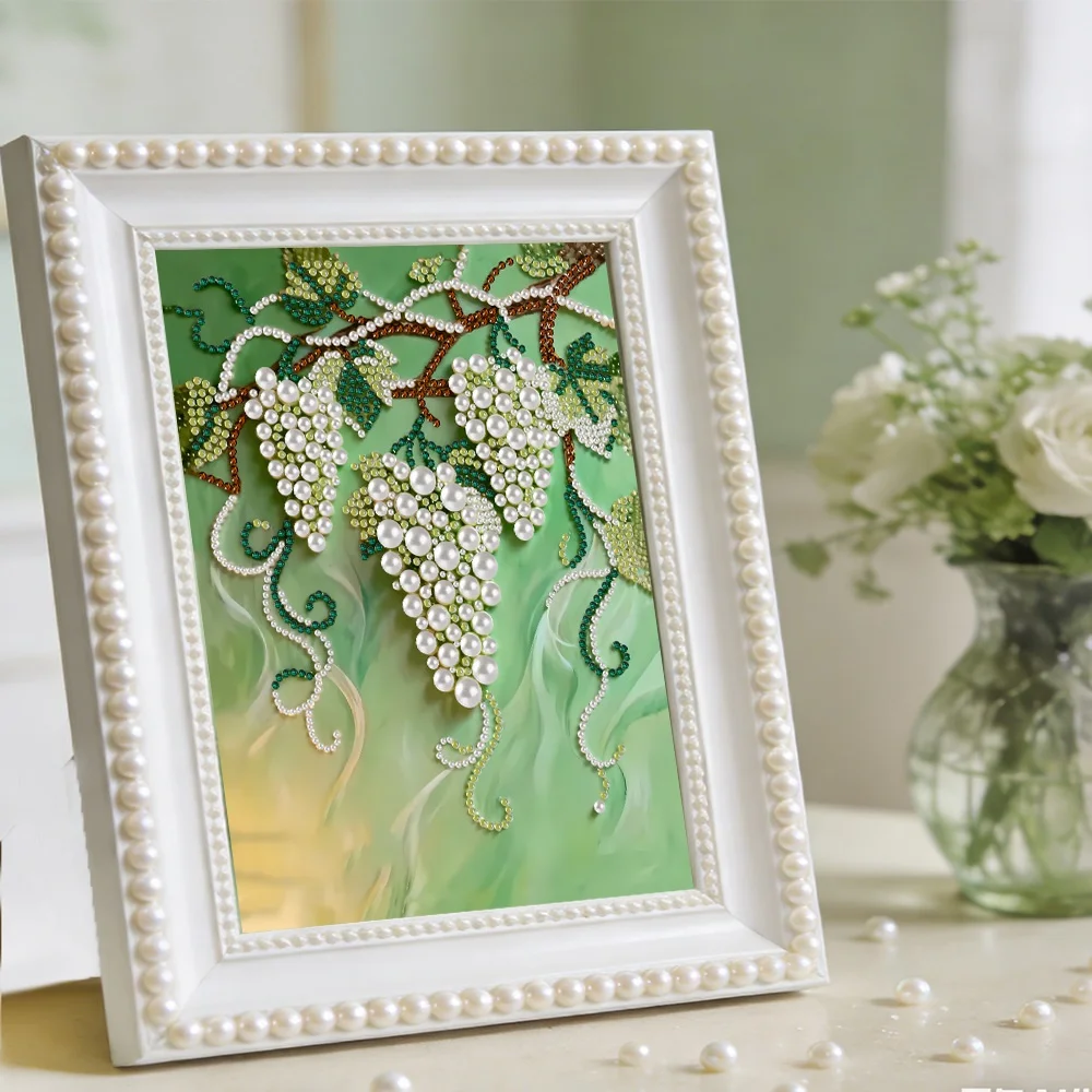 HUACAN Trauben-Diamant-Mosaik Frucht-Blumen-Küche Handgemachtes Perlen-Gemälde Teilweise Bestückung Heimdekoration Strass-Kunst-Sets DIY-Geschenk