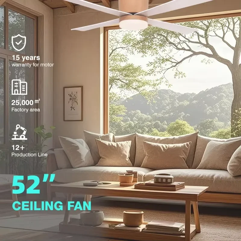 52 Inch 4 Blade Ceiling Fan With LED Light Remote Control Low Noise Modern Home Decor Lighting Fixture For Living Room