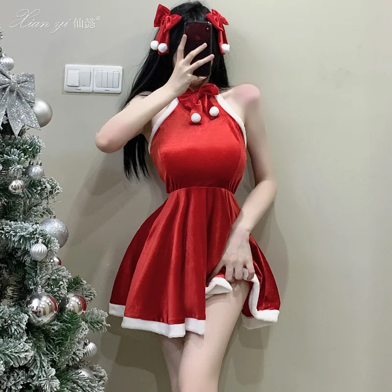 2023 Christmas Women Dress Xmas Sexy Lady Santa Claus Cosplay Costume Sexy Lingerie Winter Red Dress Bunny Cosplay Girls Uniform