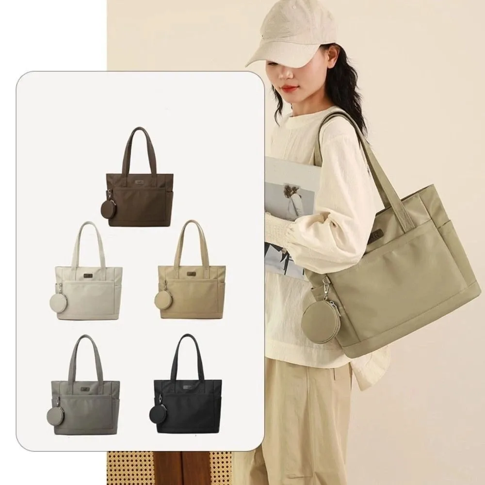 

Versatile Nylon Cloth Shoulder Bag Solid Color Large Capacity Canvas Tote Bag Simple With Coin Purse Commuting Handbag Travel
