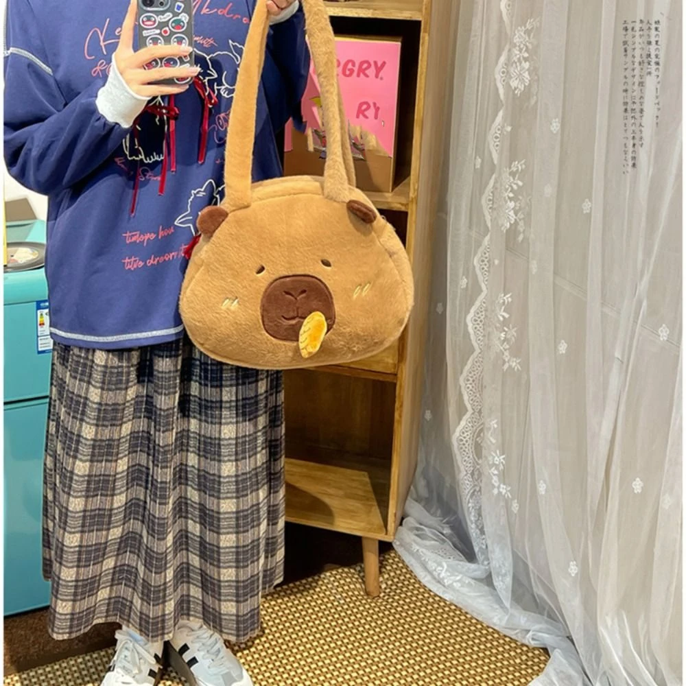 Nieuwe Cartoon Capybara Pluche Tas Opslag Grote Capaciteit Crossbody Tas Bruine Schoudertas