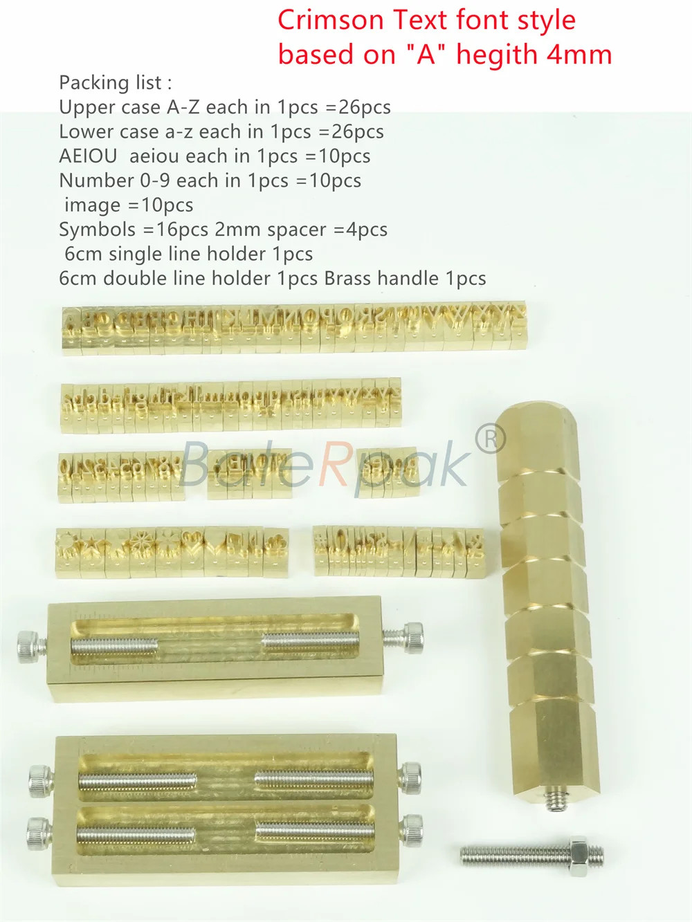 BateRpak High Quality Crimson Text font style brass hot foil stamping letters ,based on \
