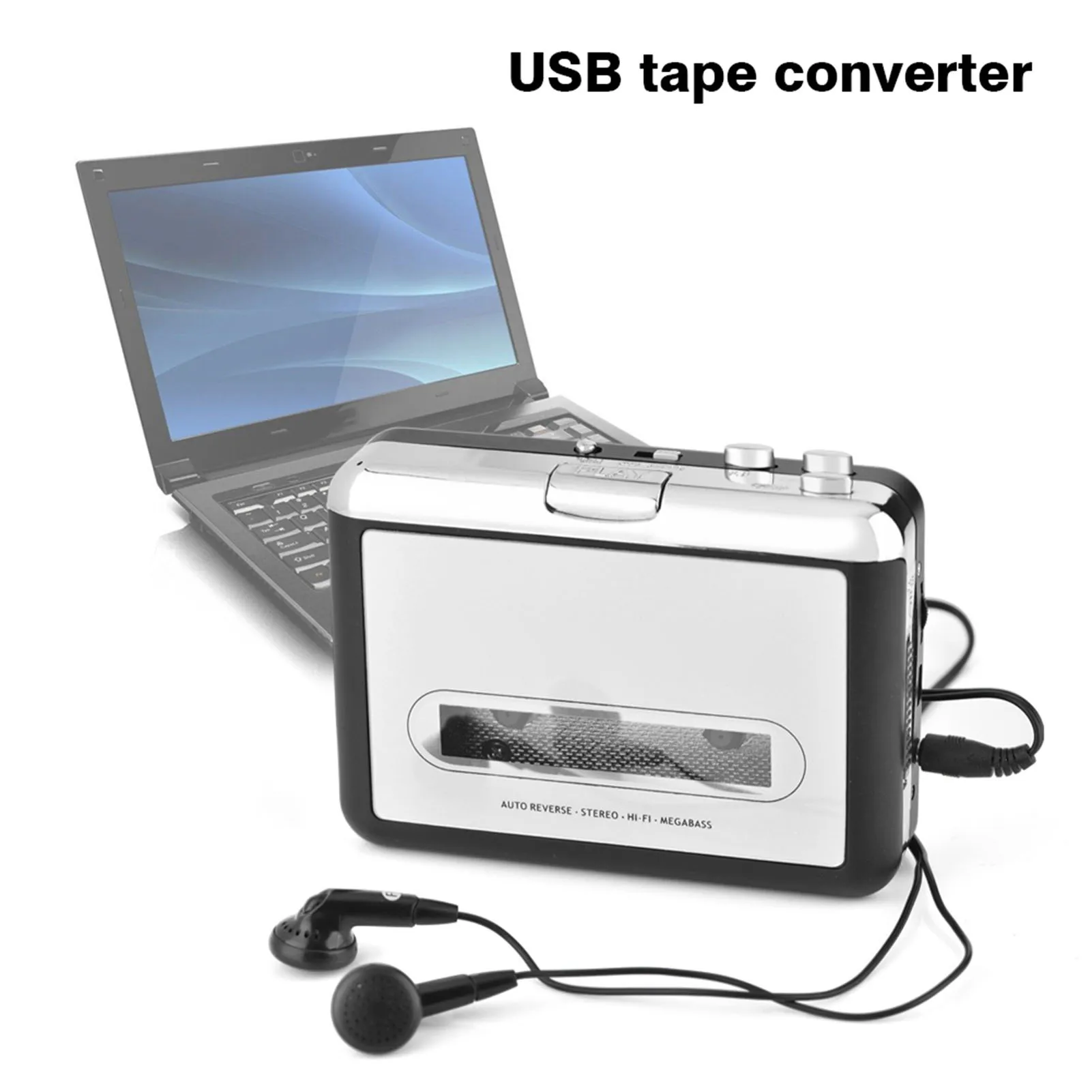 เทปคาสเซ็ต USB ไปยังพีซี MP3 CD Switcher Converter จับเสียงเครื่องเล่นเพลงพร้อมหูฟังเครื่องเล่นเทปคาสเซ็ตตัวแปลงเทปคาสเซ็ต