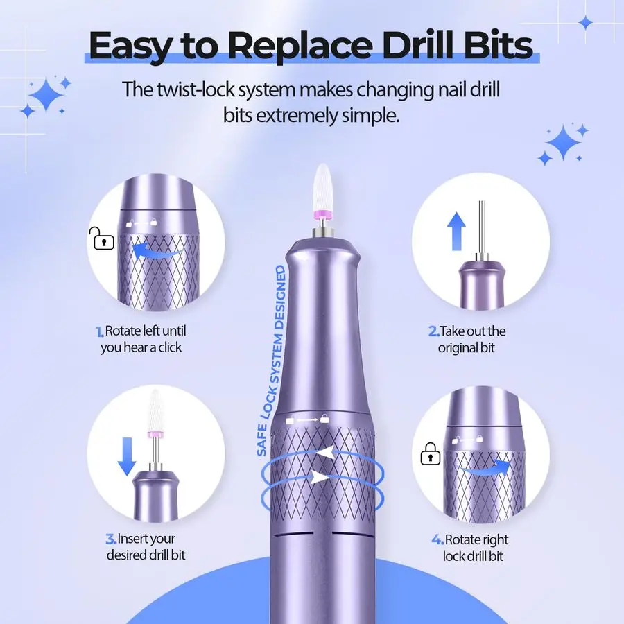 مثقاب أظافر احترافي لامع 40000 دورة في الدقيقة مجموعة مبرد أظافر كهربائي E ماكينة حفر أظافر مع شاشة LCD لجل الأكريليك، Manicu #3