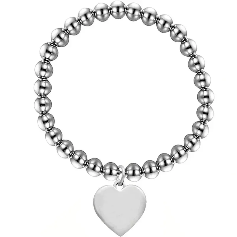 CHW1-Stainless Pulseira De Corda Elástica De Aço Para As Mulheres, Jóias De Festa, Pingente De Coração, Corrente De Talão, Pulseiras De Mulher