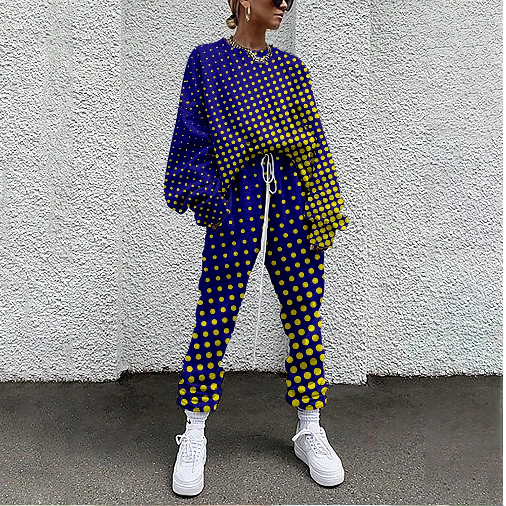 Women Tracksuit Pop Art Print 2 Piece Outfit Sweatshirt+Straight Sweatpants Matching Set Fitness Sporty Streetwear