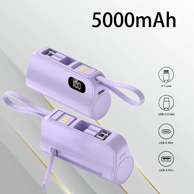 

Portable 5000mAh Mini Capsule Power Bank Built-in Foldable Plug for Cell Phone Watch Emergency Charging Outdoor Travel