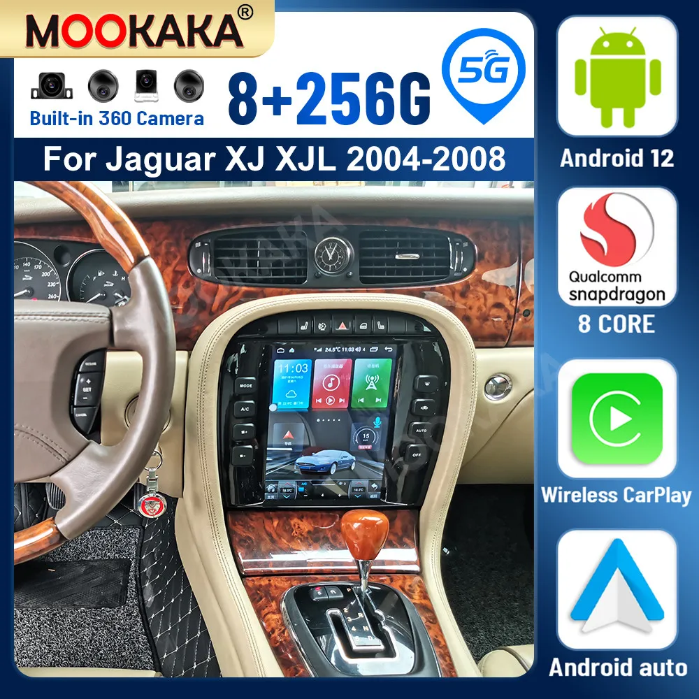 Android 12.0 8G+256G For Jaguar XJ XJL 2004-2008 Car Multimedia Player Recoder GPS Navigation Radio Stereo Head Unit DSP Carplay