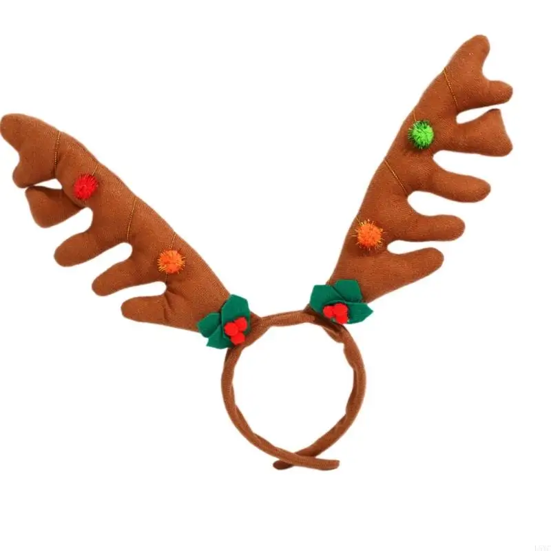L5YC Topi Baja Tanduk Rusa Coklat Dapat Disesuaikan dengan Aksesori Kostum Mistletoe
