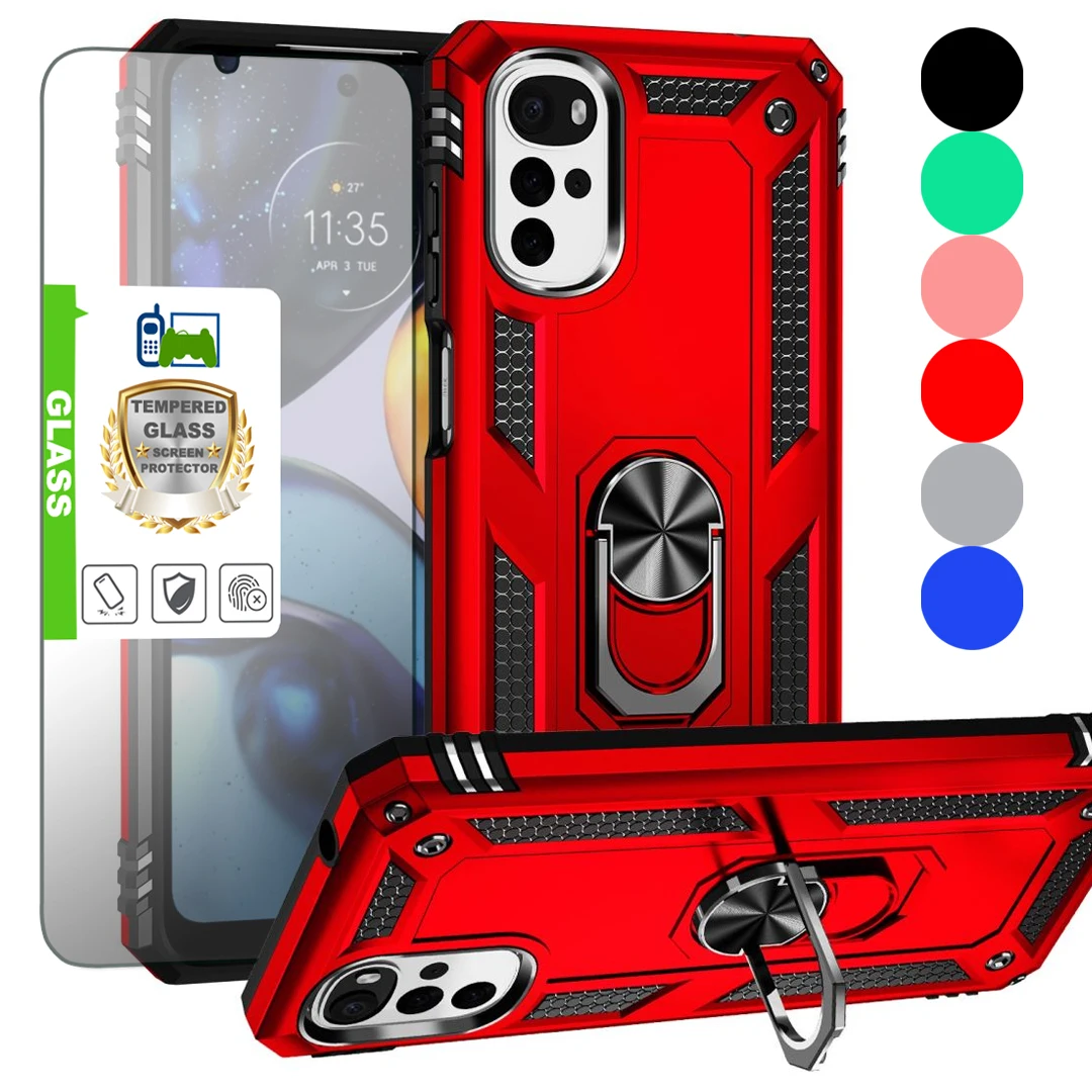 

Shockproof Armor Cover Case Magnetic Ring Stand For Motorola Moto G50 Motorola Moto G22 Moto G30 G10+Tempered Glass