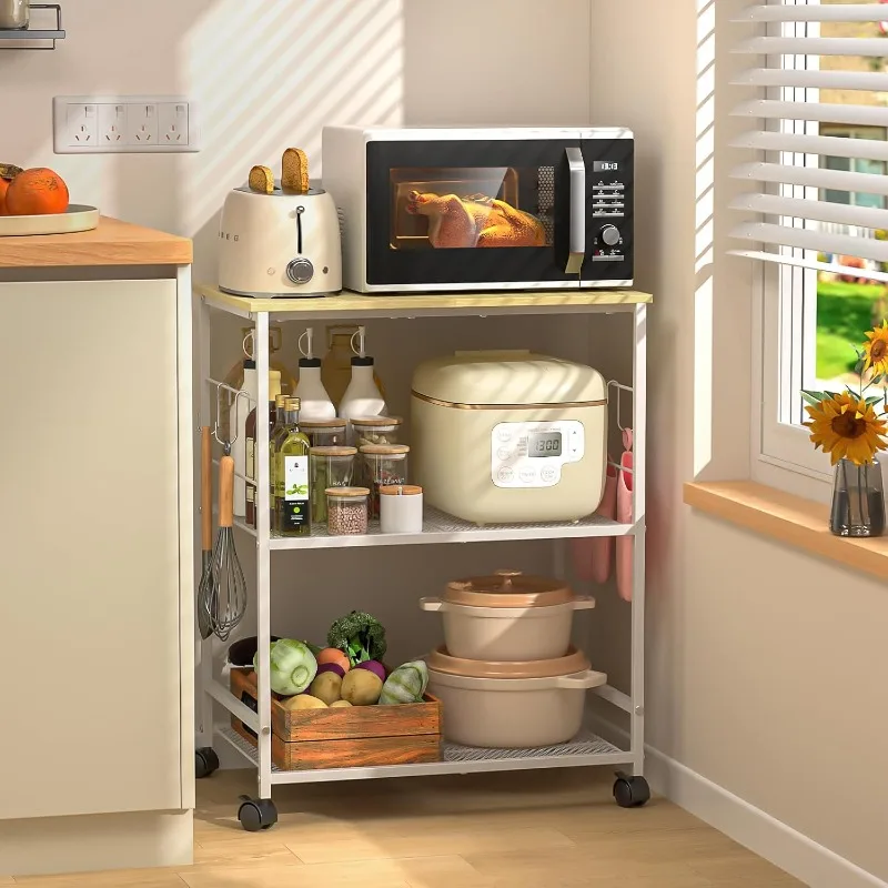 

Kitchen Microwave Cart, 3 Tier Microwave Table Stand with Storage, Kitchen Utility Cart on Lockable Wheels, Small Coffee
