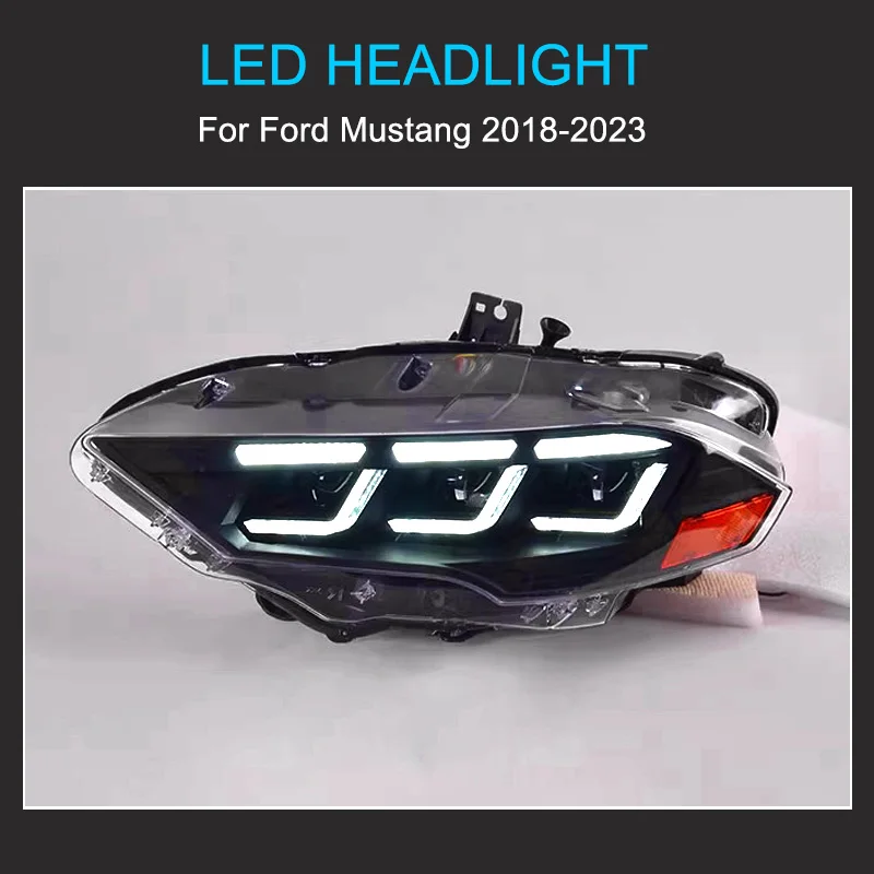 مجموعة المصابيح الأمامية LED لسيارة فورد موستانج 2018-2023 المصابيح الأمامية التوصيل والتشغيل LED DRL الديناميكي تحول مصابيح أمامية كاملة #2