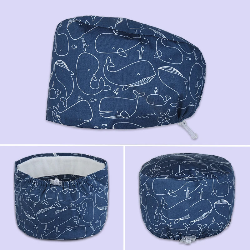 Hot Sale Whale Printed Medical Hats Soft Dental Scrub Caps Women's Beauty Agency Dust-proof Cleaning Caps Veterinary Hats K386