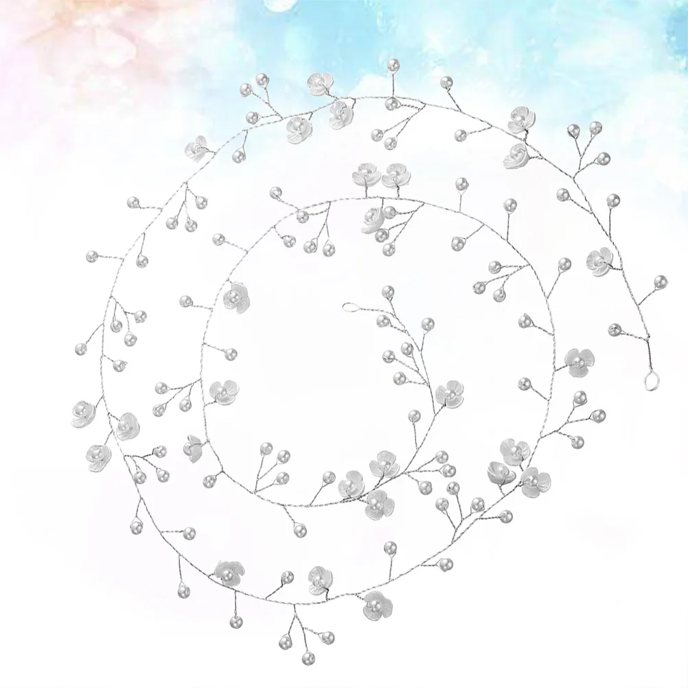 100 سنتيمتر لؤلؤة الزفاف هيرباند الزفاف خوذة الفضة شل زهرة الأسلاك النحاسية الشعر الكرمة عقال الزفاف غطاء الرأس الطرف