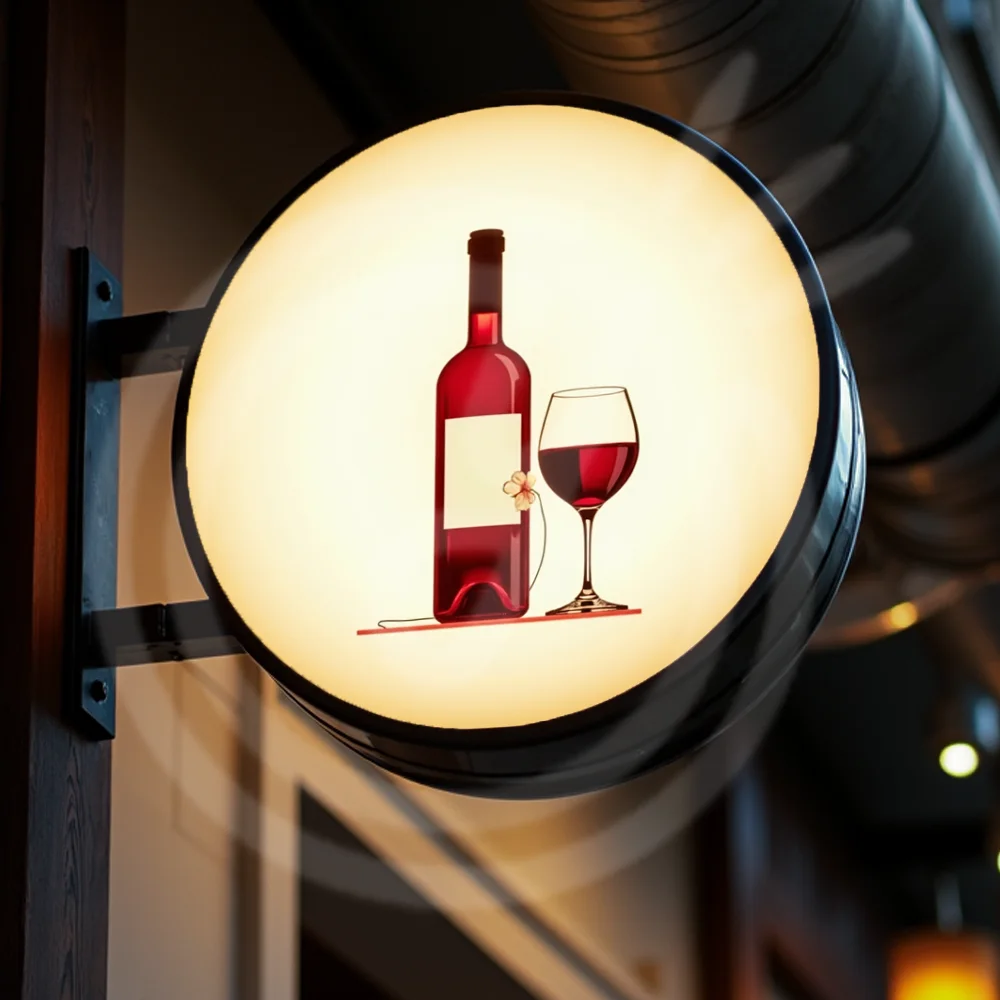 Custom Bars Light Box Outdoor Round Waterproof Acrylic LED Business Sign Double Sided Backlit Advertising Display Cocktails