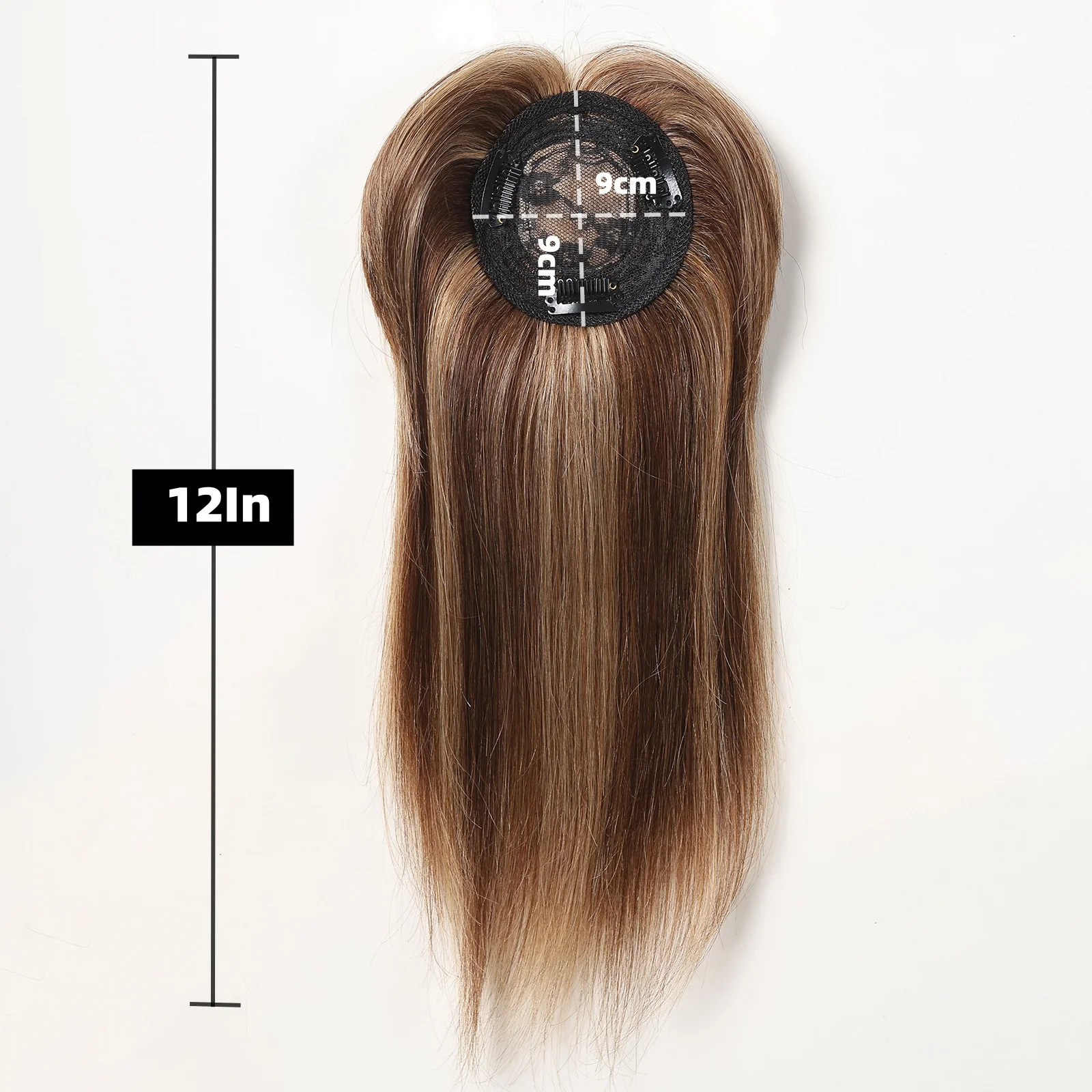 100% Remy Human Hair Toppers Brown Mixed Straight Hair Extensions Silk Base Clip in Hair Pieces for Women Hair Loss or Thin Hair