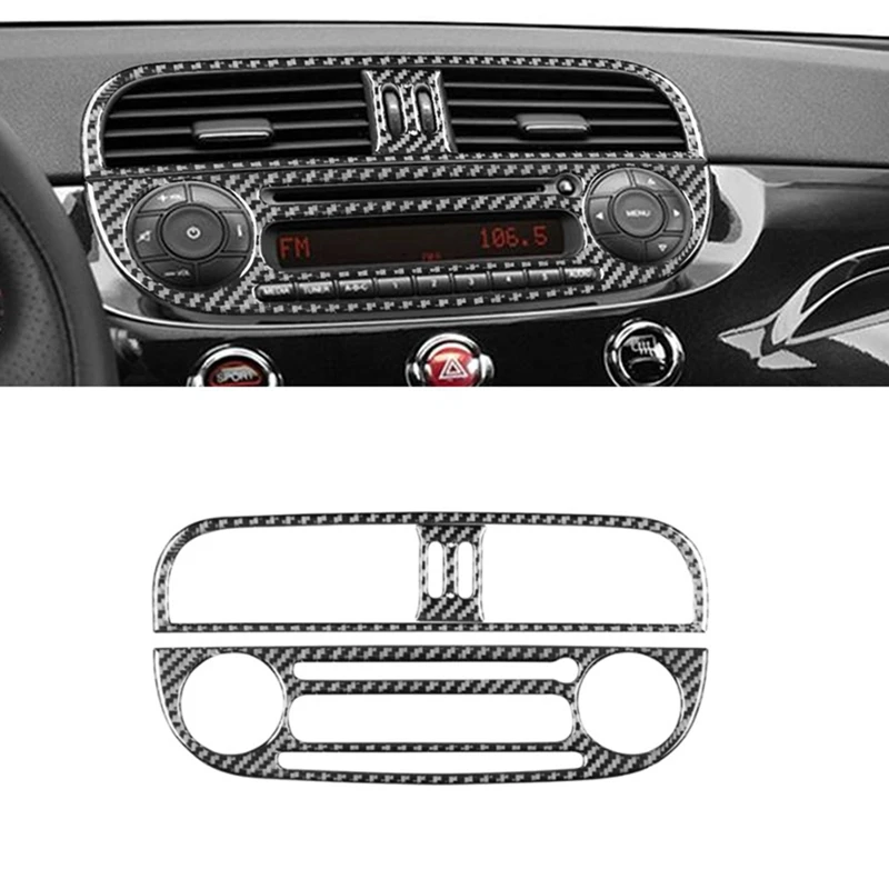 Center Control Air Vent Cover Radio CD Trim Sticker For Fiat 500 2012-2015 Soft Carbon Fiber