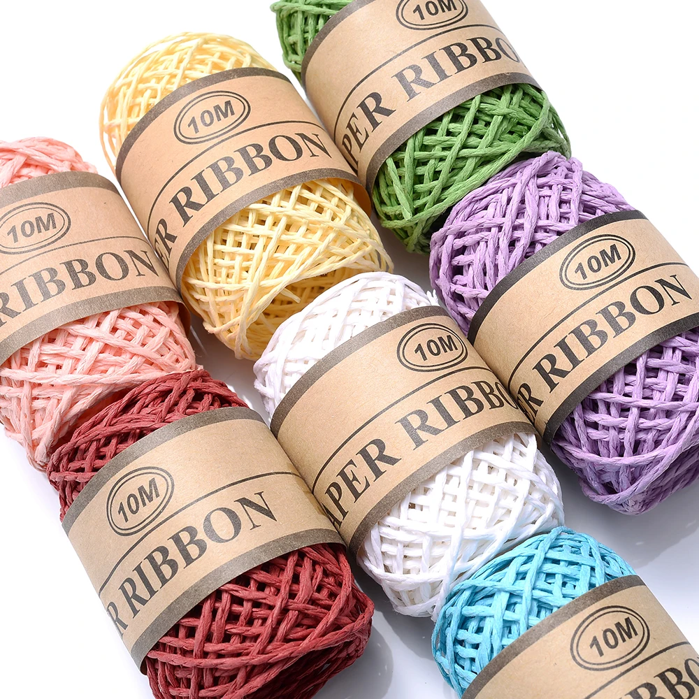 1mm 10M Polyester-Raffia-Papierband 1 Rolle Buntes Kordelband für Geschenkverpackung, DIY-Bastelarbeiten, Hutweberei, Scrapbooking, Partydekoration – Detail 3