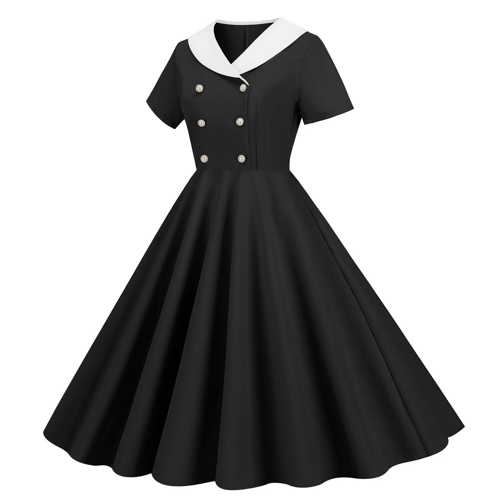 Vestido de noite vintage feminino, vestido de baile, vestido Midi feminino, Linha A, Swing grande, manga curta, Zíper de esconder, Clubwear, Anos 50, 2024