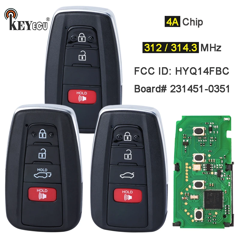 

KEYECU 312/ 314.3MHz 8A Chip Board ID: 0351 HYQ14FBC Keyless-Go Smart Remote Key Fob for Toyota RaV4 Camry 2018-2021