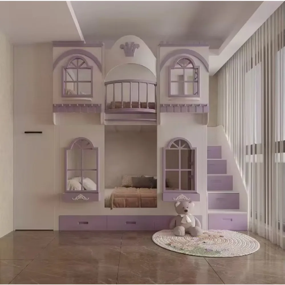 Eibele personalizado princesa crianças camas menina beliche crianças conjunto de cama móveis para meninas rosa quarto móveis com escada armário