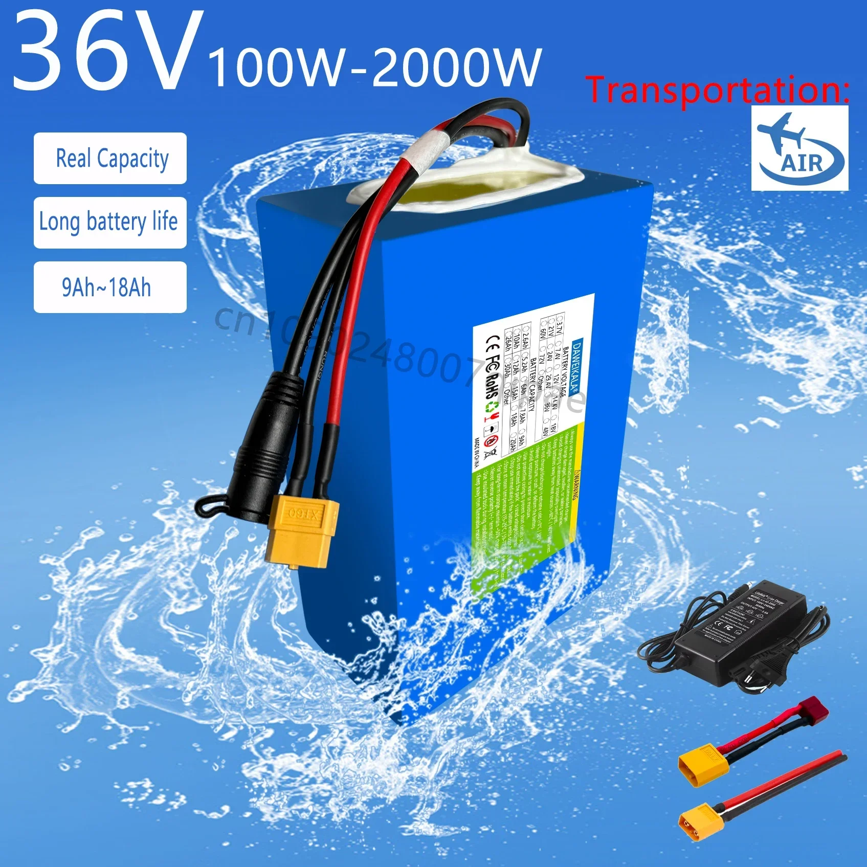 

36V 18AH Rechargeable Lithium Battery Pack 100-2000W Electric Motorcycle Scooter Bicycle with BMS Battery Pack