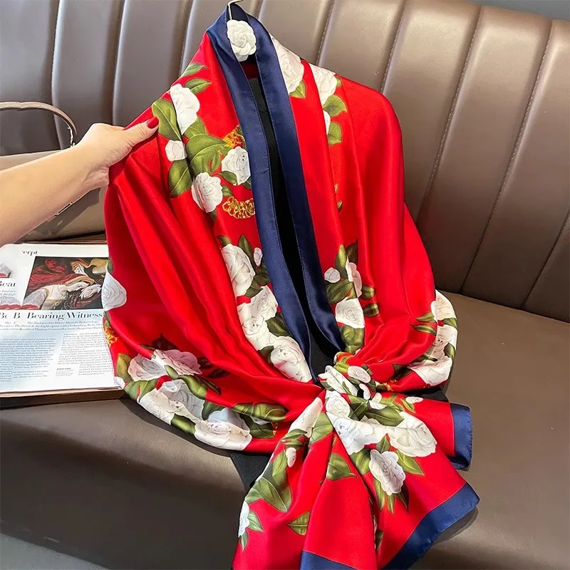 Flower Brocade Decorative Wrap, Polyester Fiber Long Scarf Shawl for Women, Sun Protection Beach Towel