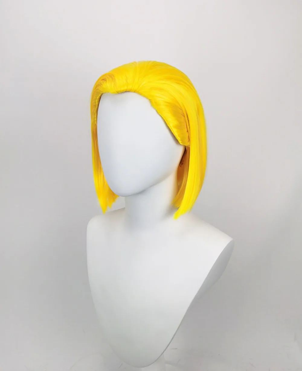 วิกผมคอสเพลย์อนิเมะดราก้อนบอล แอนดรอยด์ 18 และมารอน สีบลอนด์บ็อบ พร้อมปอยผมด้านหลัง