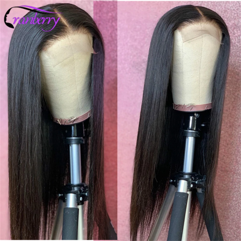 Straight Hair 4x4 Lace Closure Wig Cranberry Hair Remy Brazilian Transparent Lace Front Human Hair Wigs For Women 180% Density