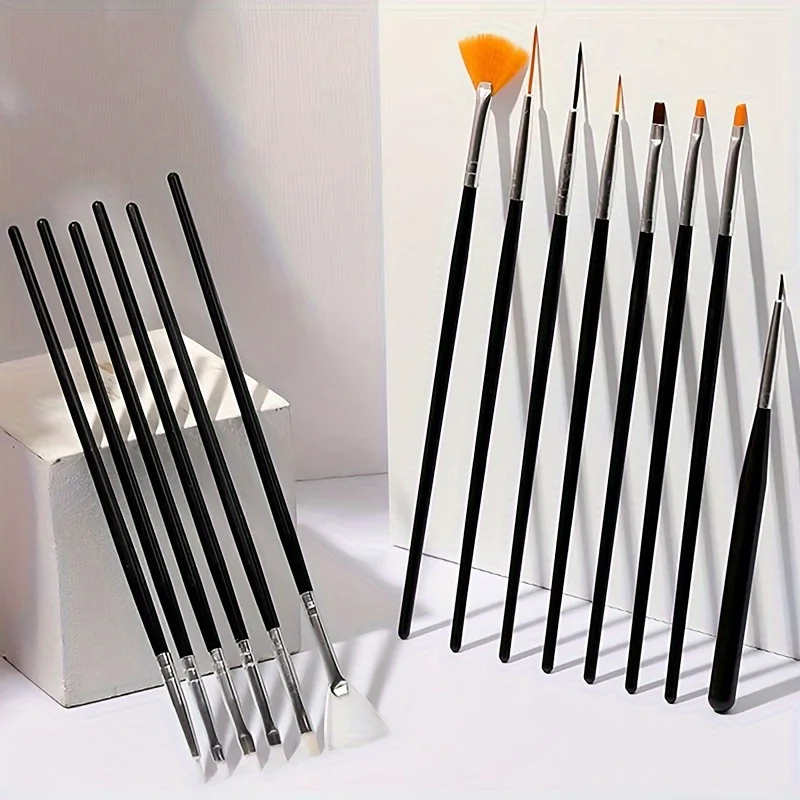 20Pcs Nail Art Brush Design Tip Painting Drawing Carving Dotting Pen FlatFan Liner Acrylic Gel UV Polish Manicure Tools