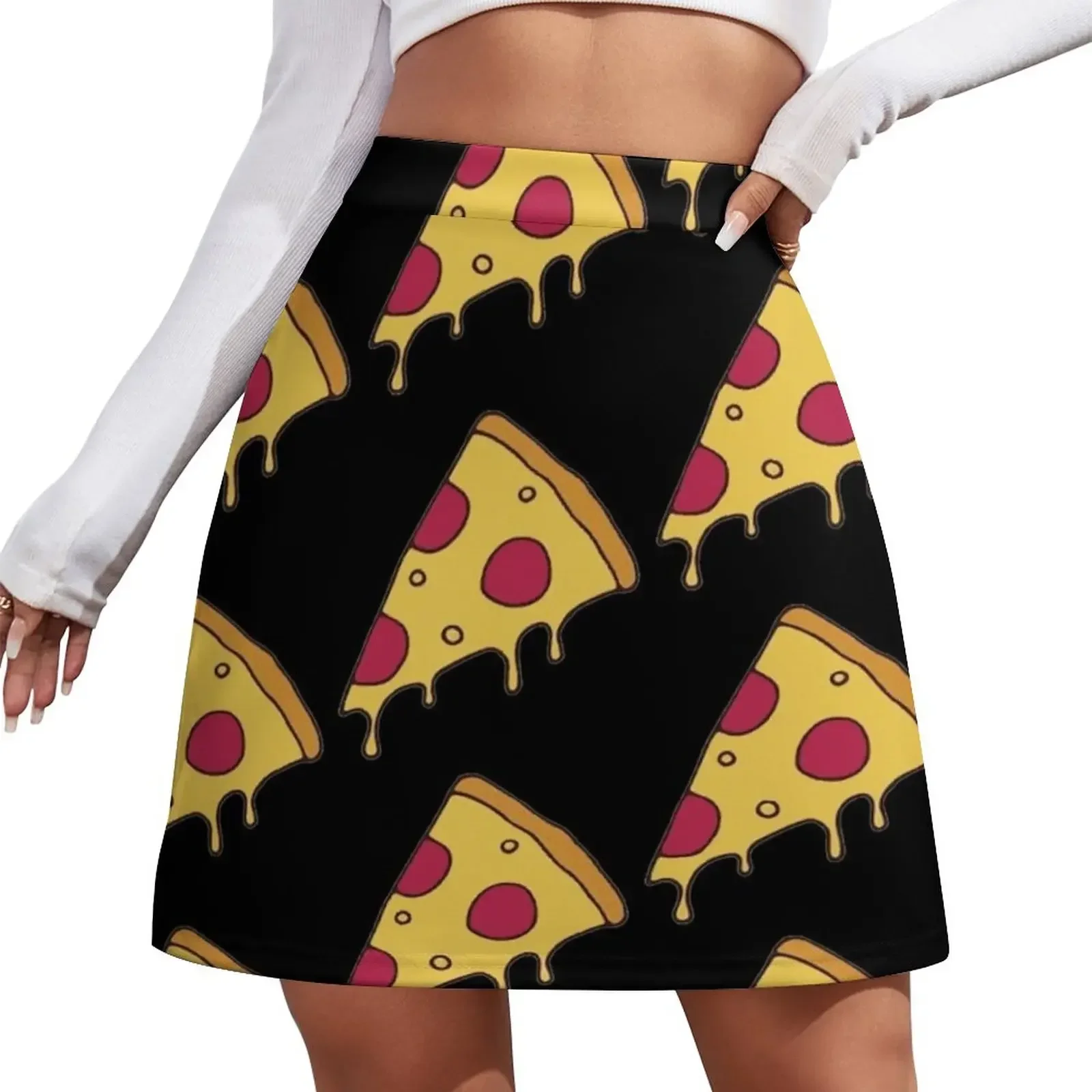 Pizza, Pizza, Everywhere Mini Skirt mini denim skirt korean luxury clothing 90s vintage clothes rave outfits for women