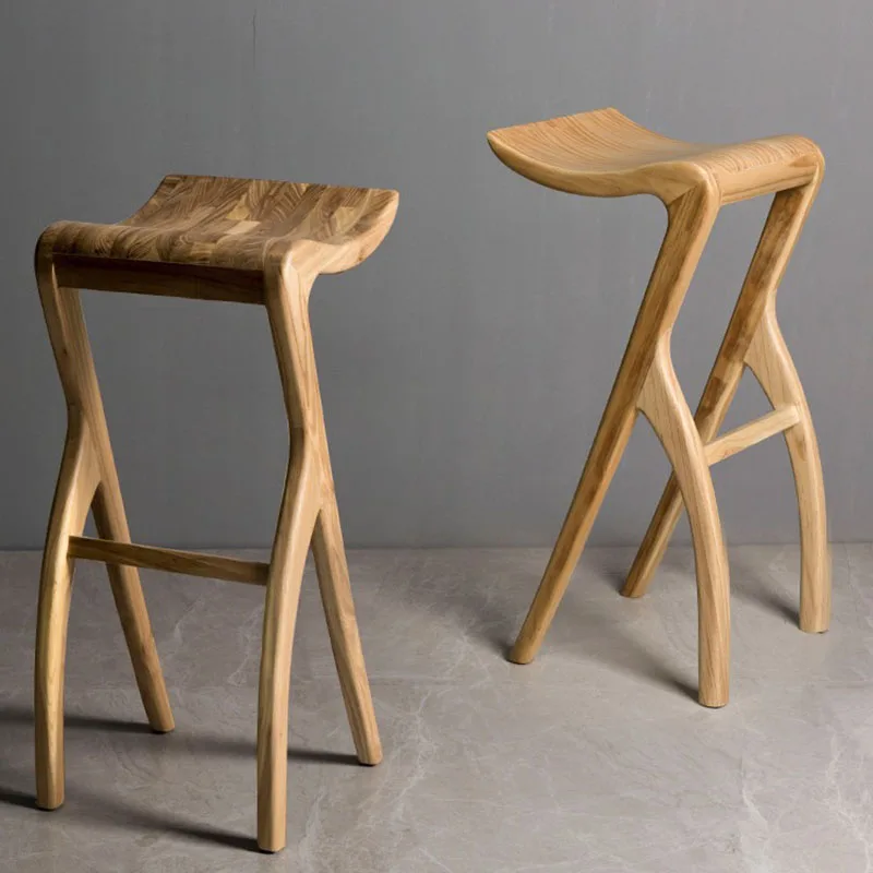 

Wooden Chairs High Legs Minimalistic Kitchen Room Breakfast Retro Rustic Designer Stool Waterproof Chaise Longue Bar Furniture
