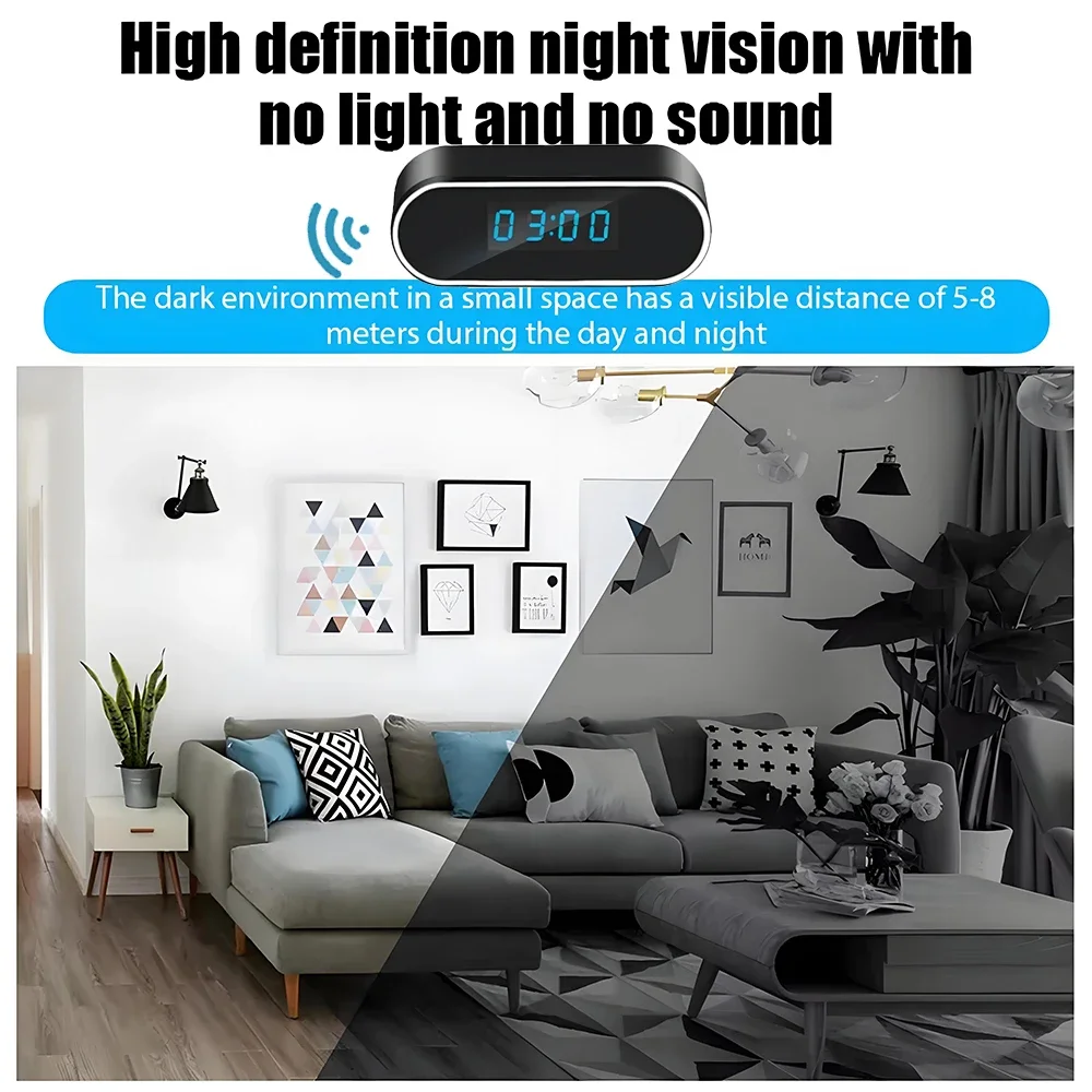 High end improved HD4K night vision mini camera, supporting mobile detection, wireless remote viewing, WiFi mini clock camera