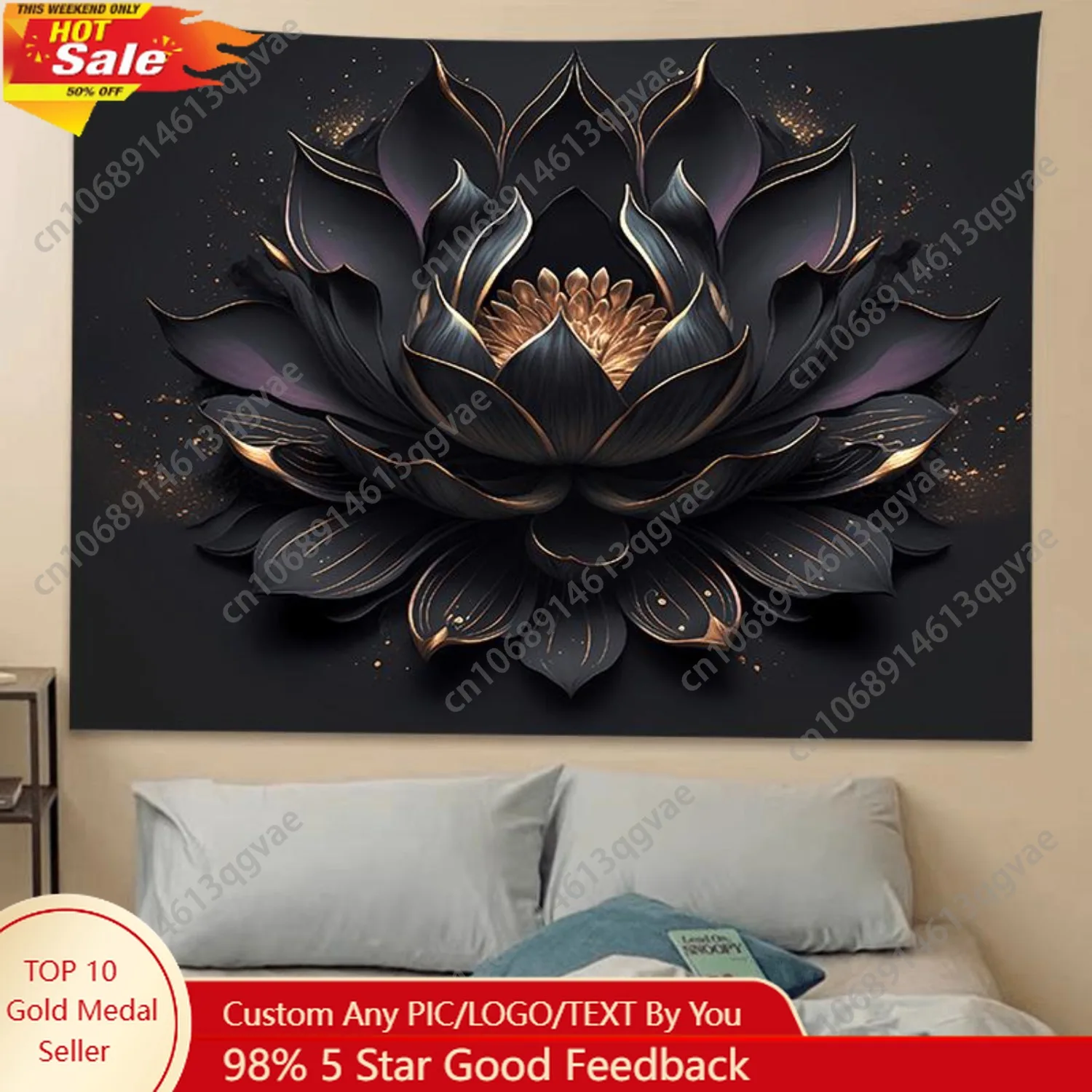 

Black Lotus Tapestry Black Tapestry for Bedroom Polyester Decoration for Bedroom Home Party Perfect Festival Custom Decoration